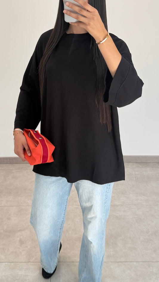 T-SHIRT ESSENTIEL MANCHES 3/4 - NOIR