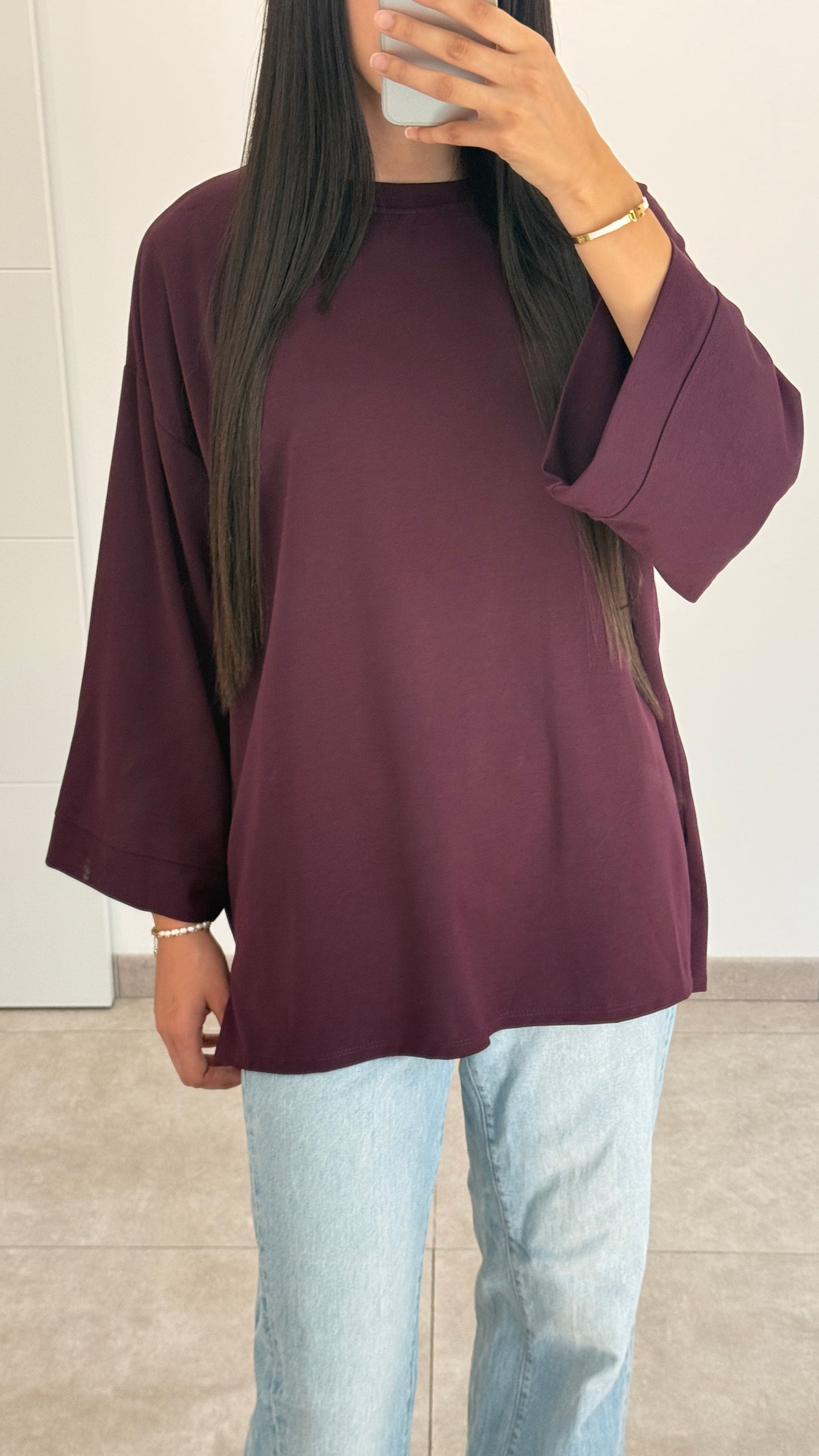 T-SHIRT ESSENTIEL MANCHES 3/4 - BORDEAUX