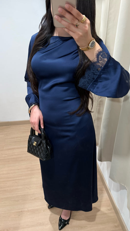 ROBE AVEC MANCHES EN DENTELLE - BLEU MARINE