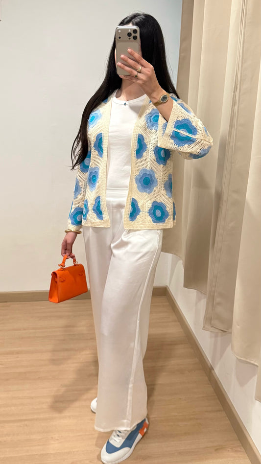 GILET CROCHET - BLEU