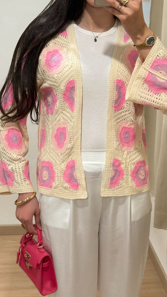 GILET CROCHET - ROSE