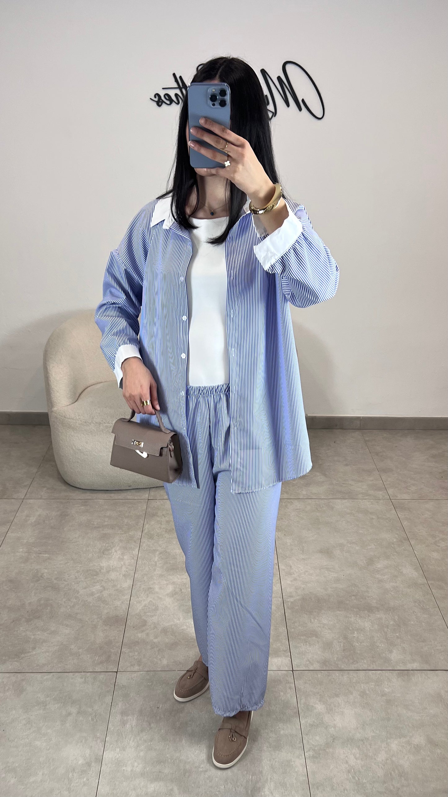 Ensemble rayé blanc/bleu