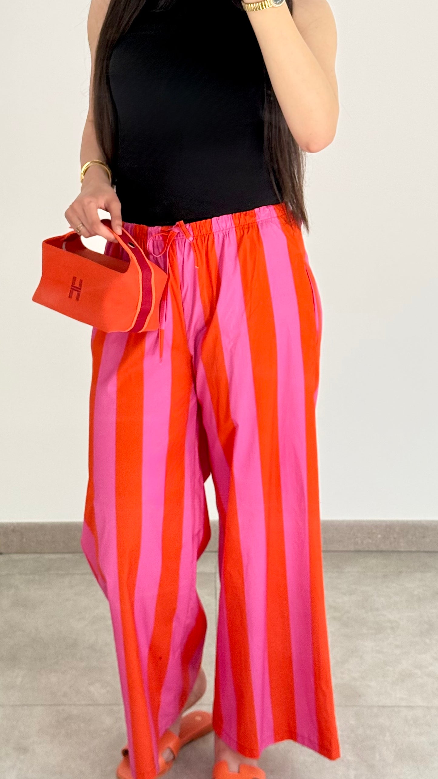 PANTALON RAYÉ ROSE/ORANGE