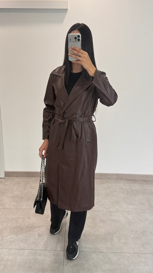 TRENCH EN CUIR - MARRON