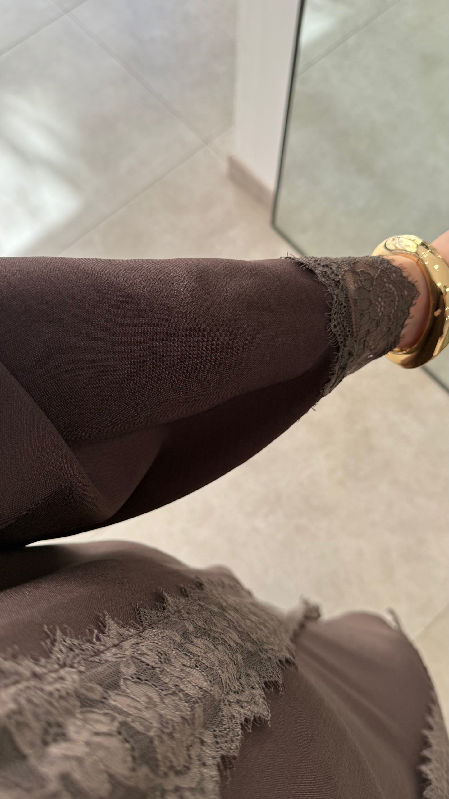 ENSEMBLE ABAYA KIMONO DENTELLE - MARRON