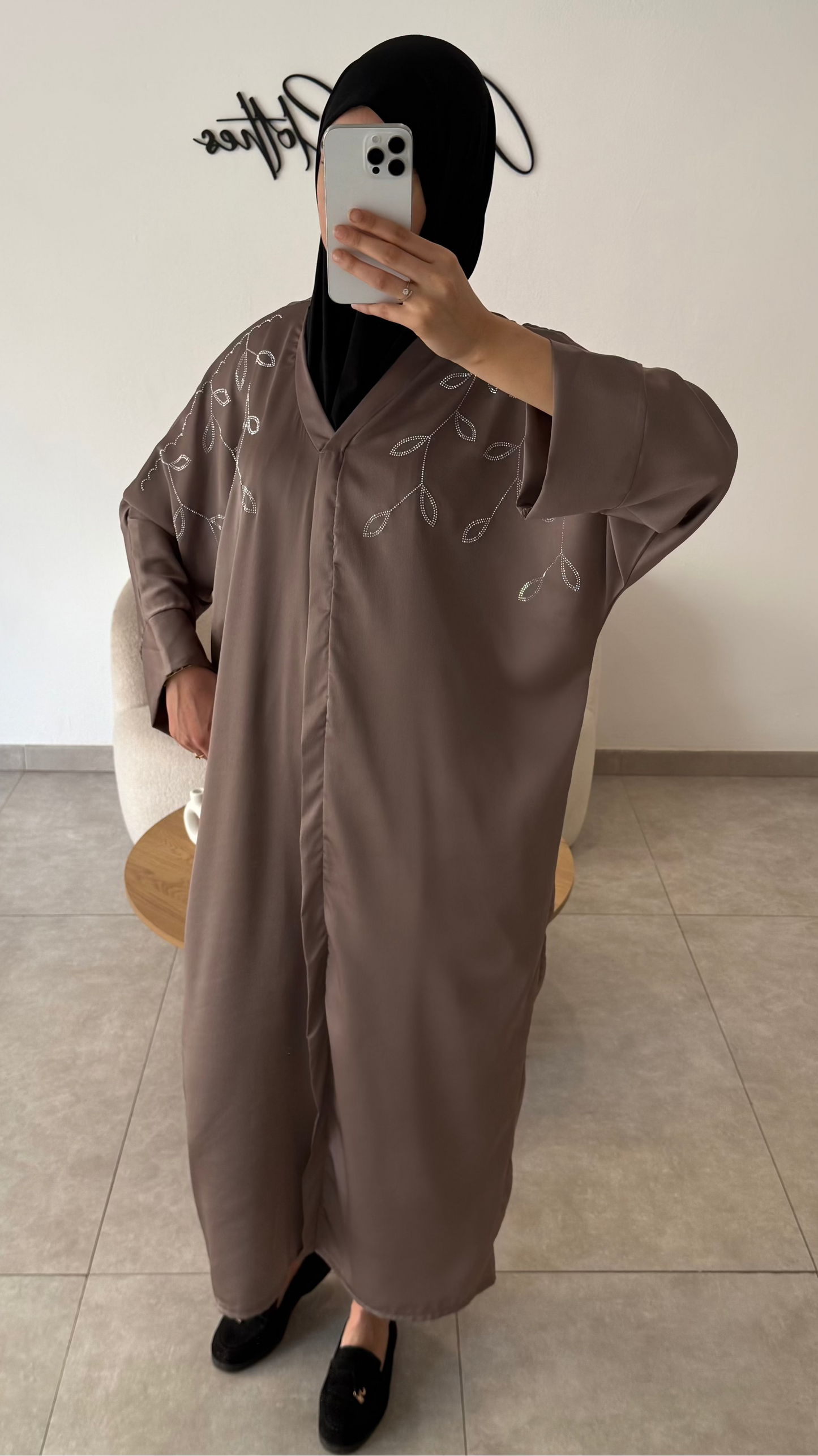 ABAYA STRASS - TAUPE