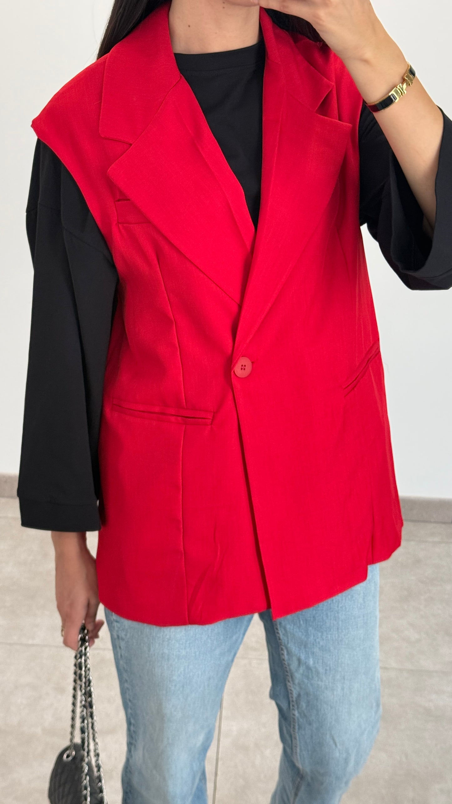 BLAZER SANS MANCHE - ROUGE