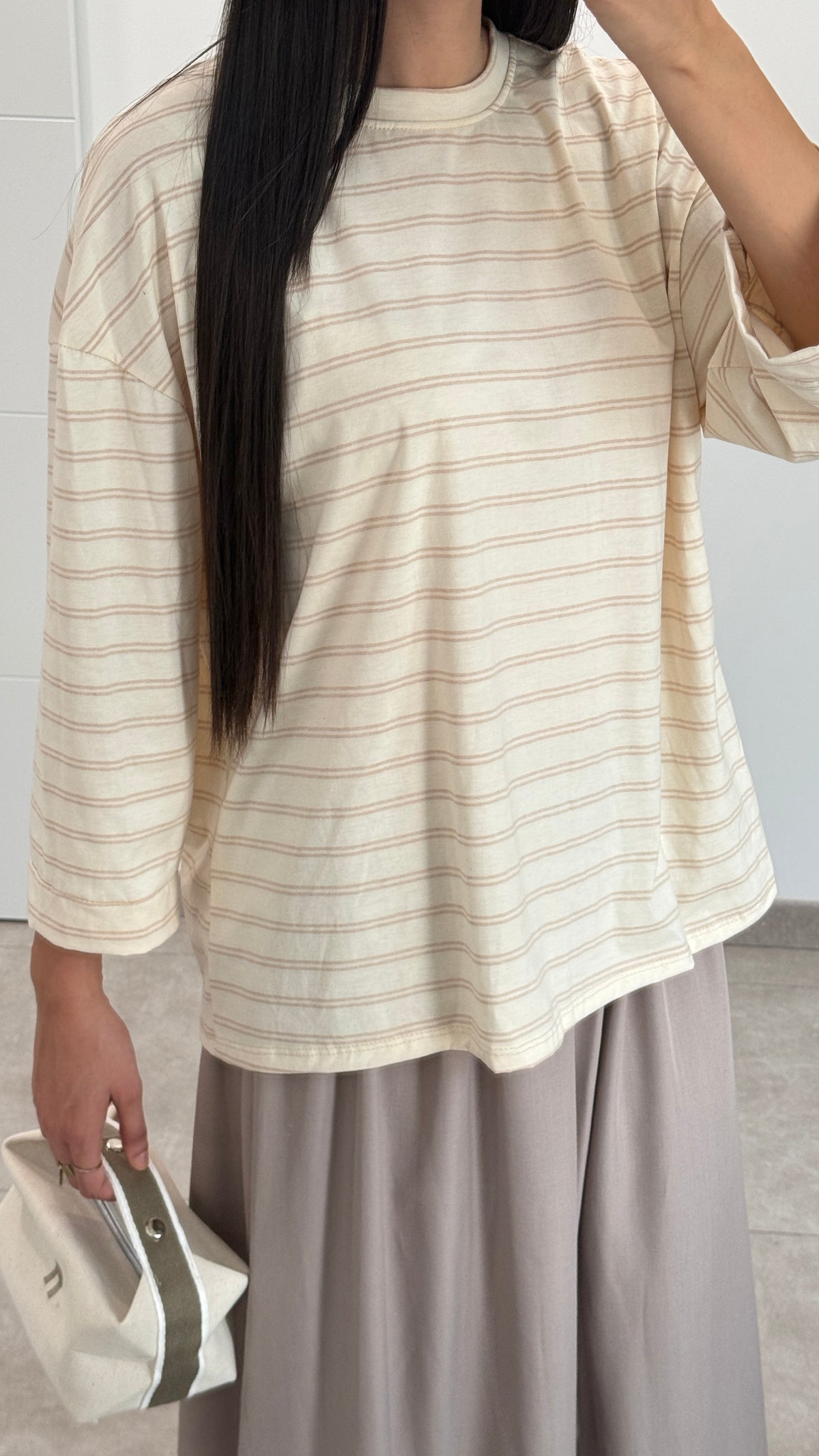 T-SHIRT MANCHES LONGUES RAYÉ - BEIGE