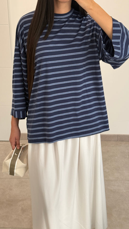 T-SHIRT MANCHES LONGUES RAYÉ - BLEU MARINE