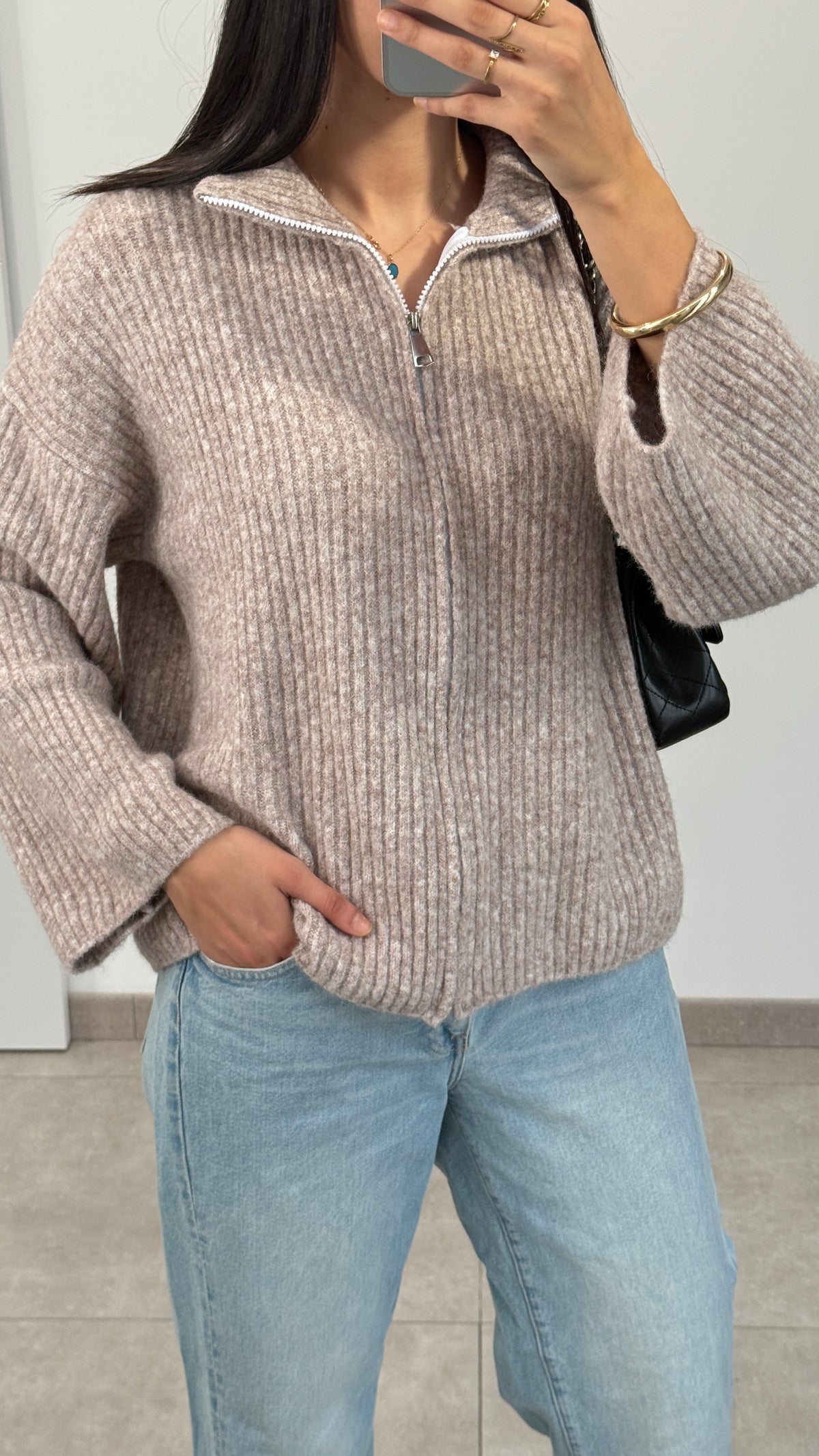 GILET EN LAINE - TAUPE