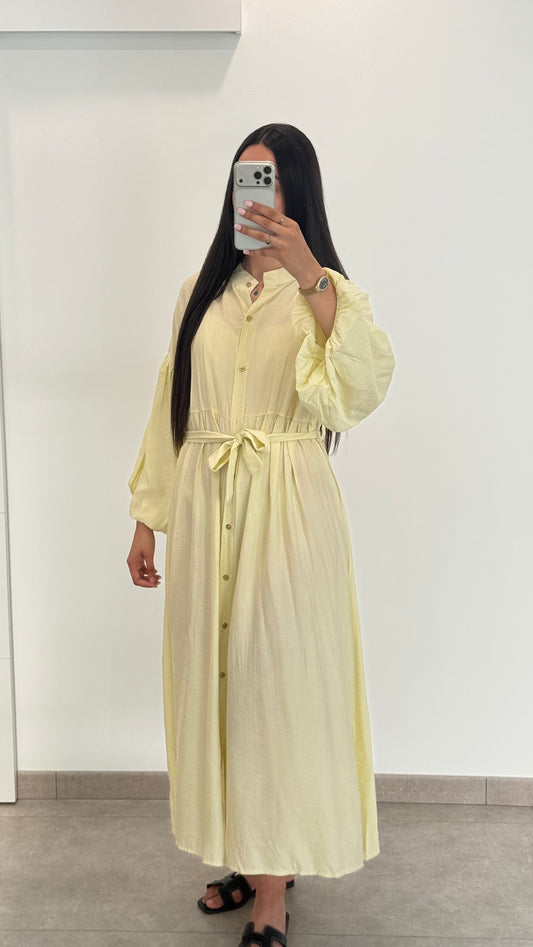 ROBE ÉVASÉE AVEC BOUTON - JAUNE