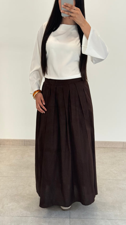JUPE EN COTON - MARRON