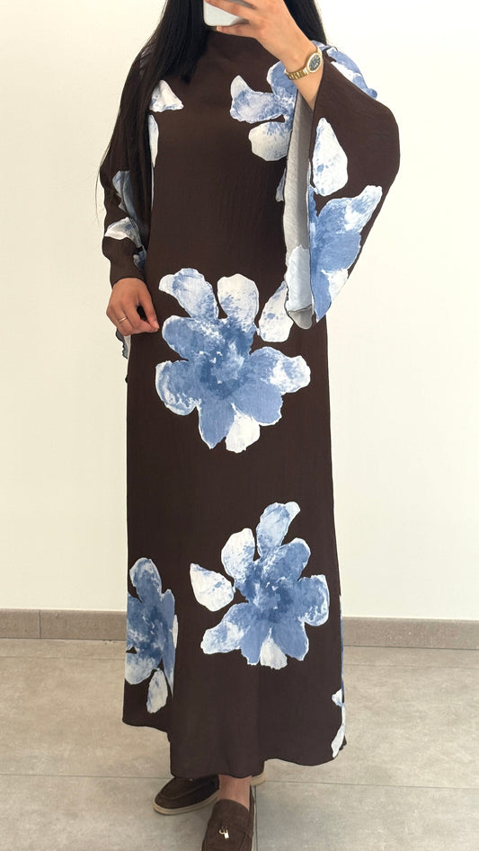 ROBE AVEC FLEUR - MARRON
