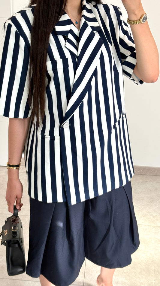 BLAZER CROISÉ OVERSIZE - RAYÉ BLEU MARINE