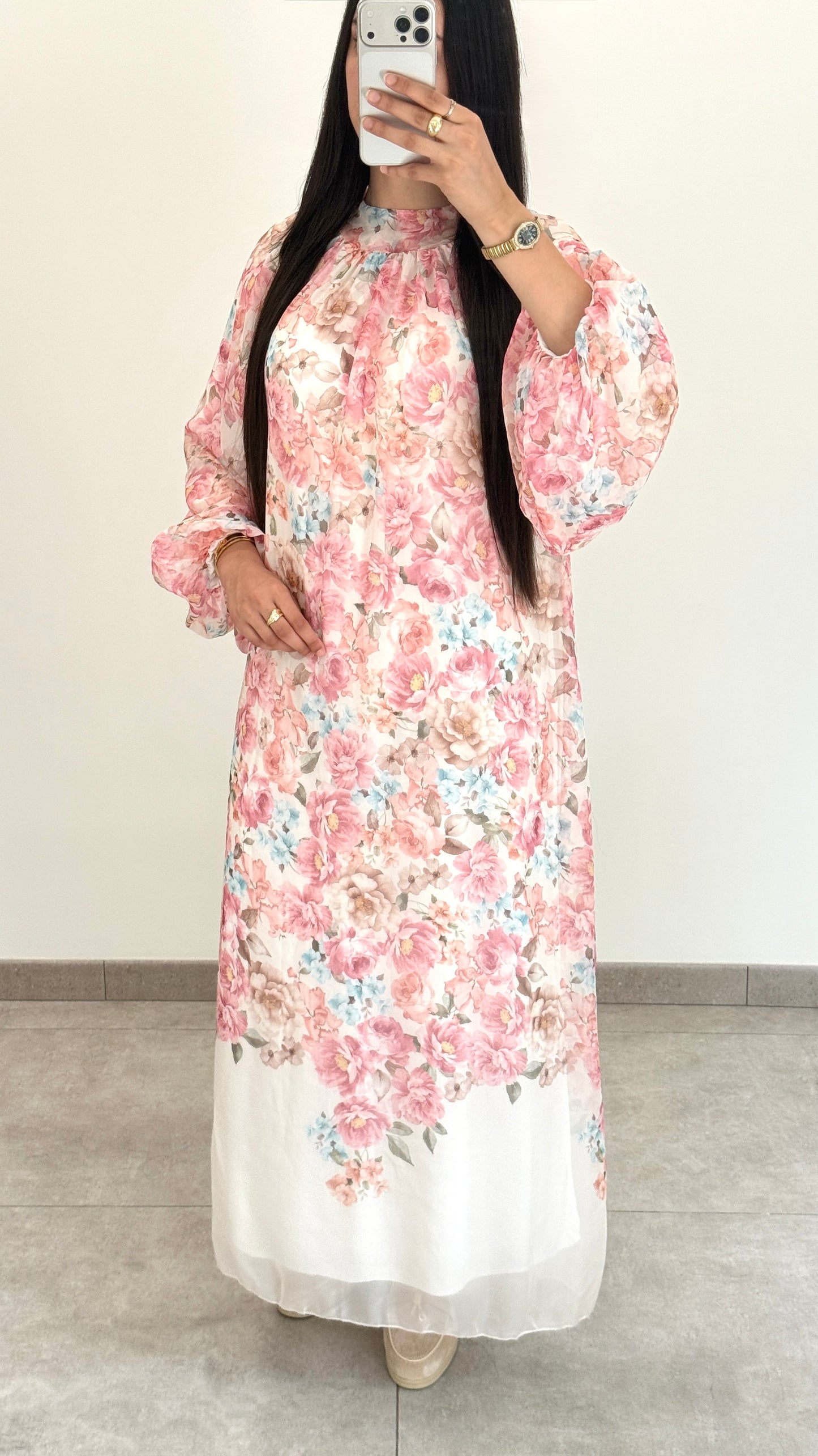 ROBE LONGUE AVEC FLEUR - ROSE