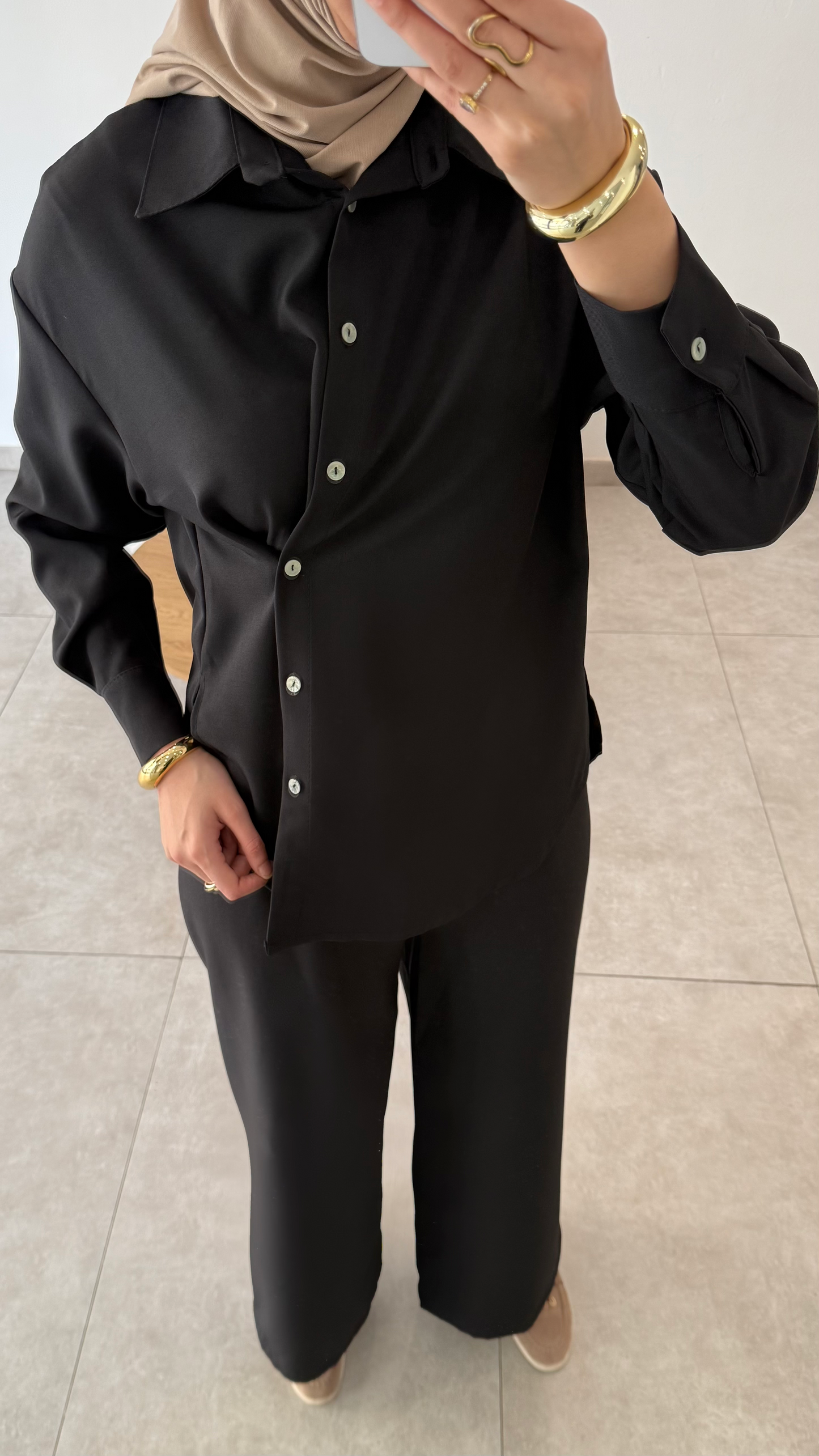 OVERLAPPING SHIRT SET - BLACK