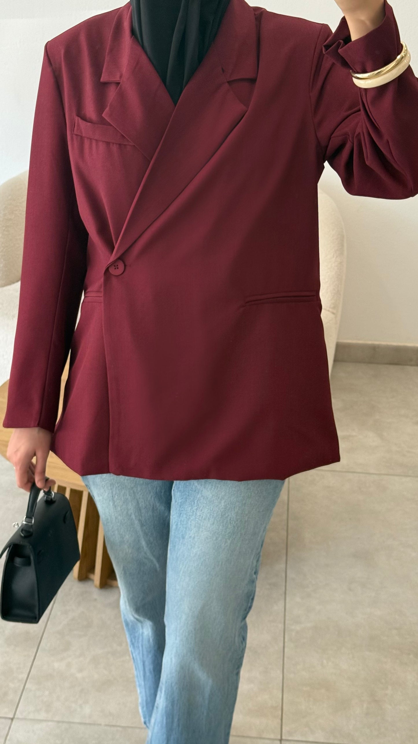 OVERSIZED BLAZER WITH SIDE SLITS - BURGUNDY