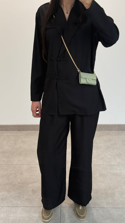 ENSEMBLE STYLE BLAZER À ATTACHES ASIATIQUE - NOIR