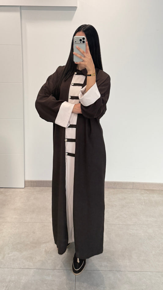 ROBE STYLE MARINIÈRE AVEC BOUTONS - MARRON
