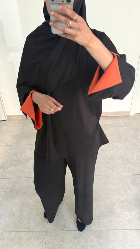 BURKINI BICOLOR DE 3 PIEZAS - NEGRO/NARANJA