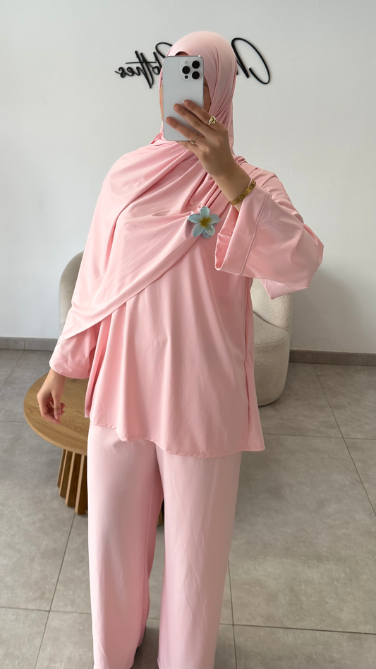 BURKINI 3 PIÈCES UNI - ROSE
