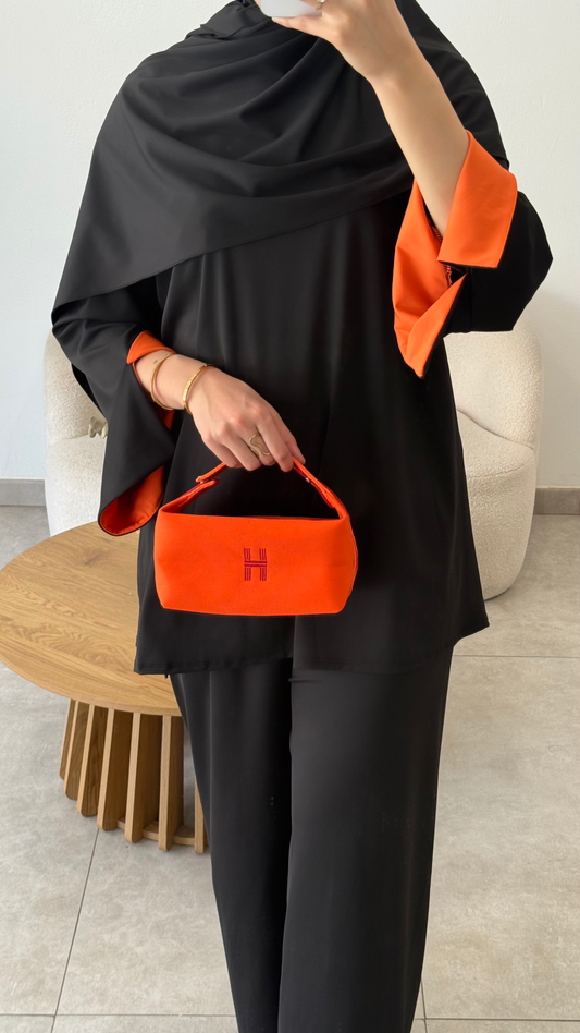 BURKINI BICOLORE 3 PIÈCES - NOIR/ORANGE