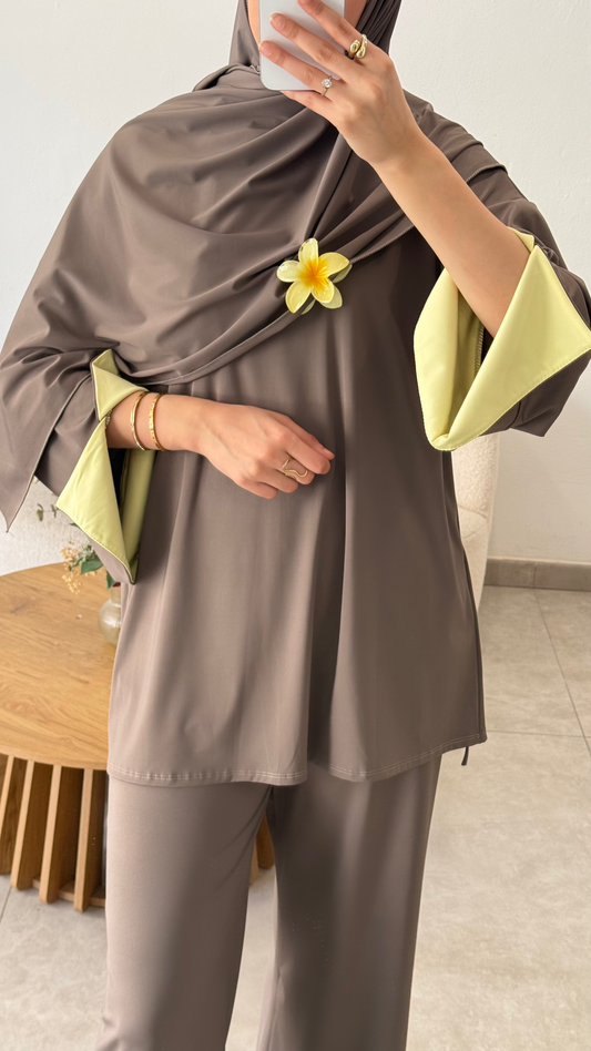 BURKINI BICOLORE 3 PIÈCES - TAUPE/JAUNE