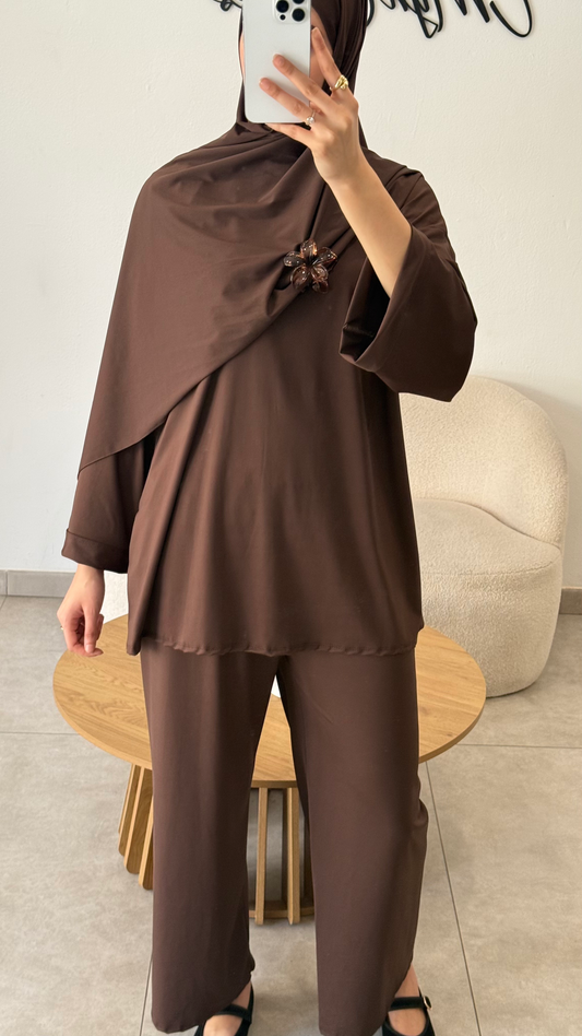 BURKINI 3 PIÈCES UNI - MARRON