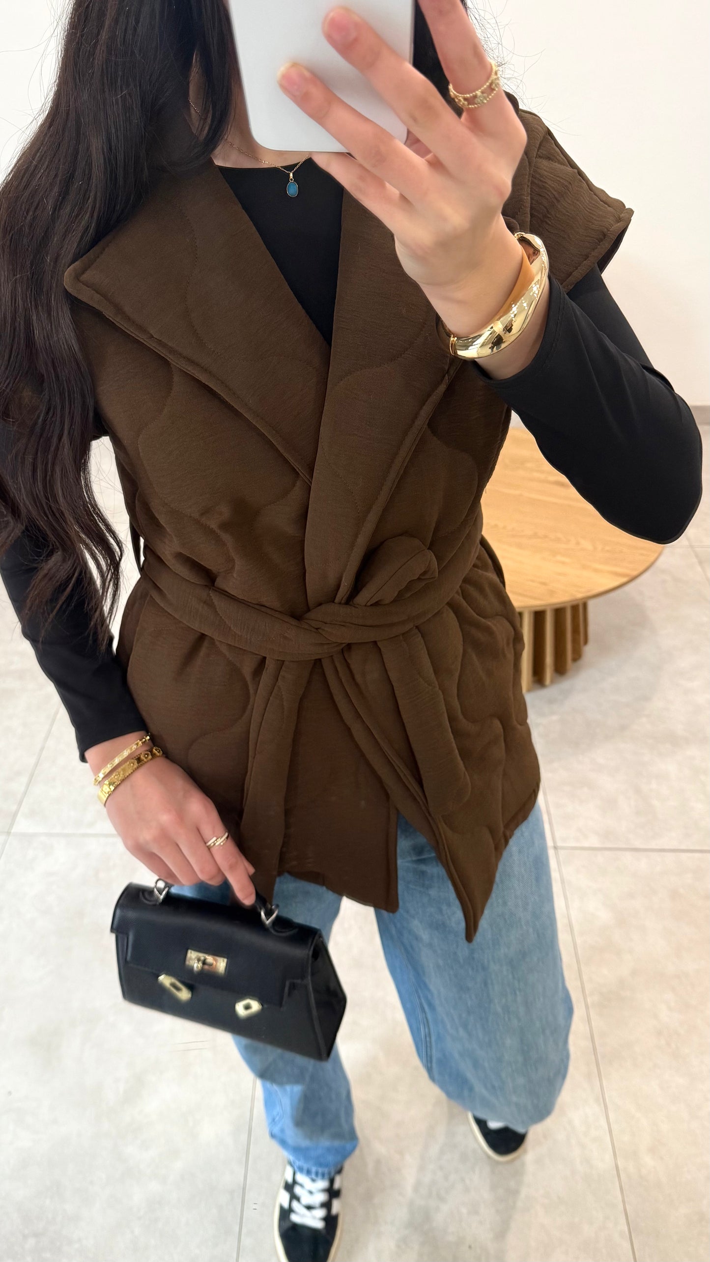 Veste sans manches matelassé marron