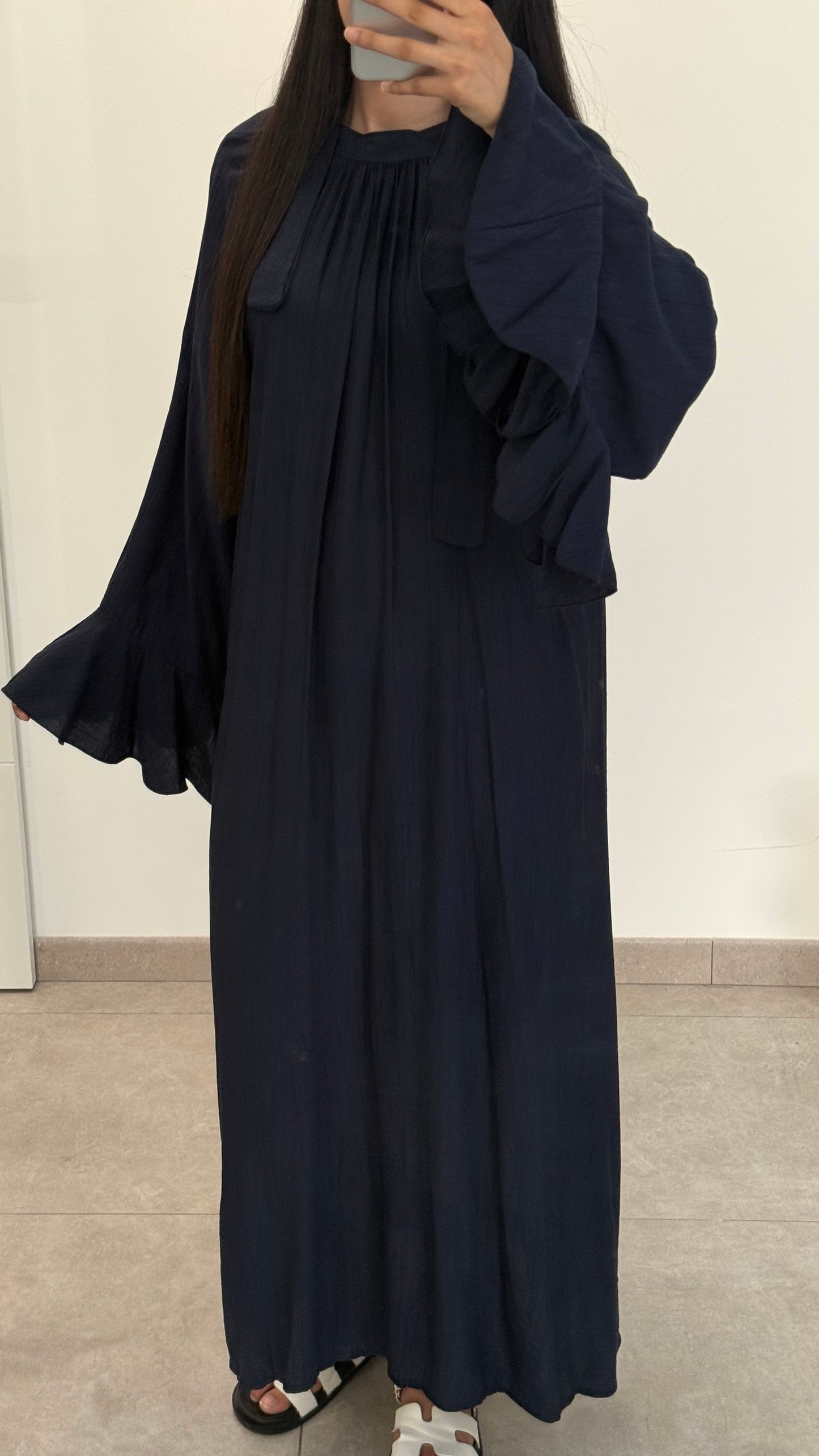 ROBE ÉVASÉ MANCHES LONGUES - BLEU MARINE