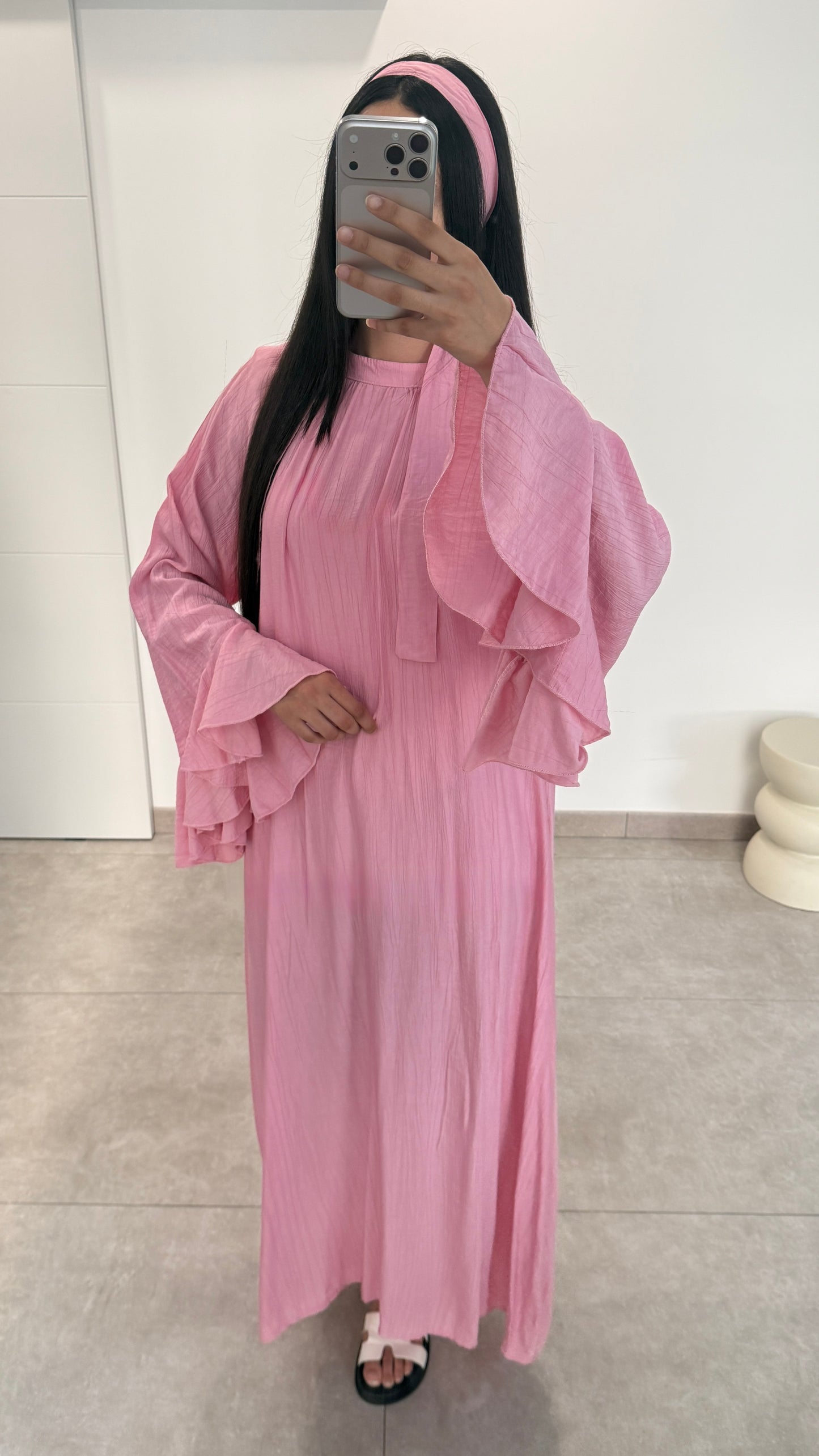 ROBE ÉVASÉ MANCHES LONGUES - ROSE