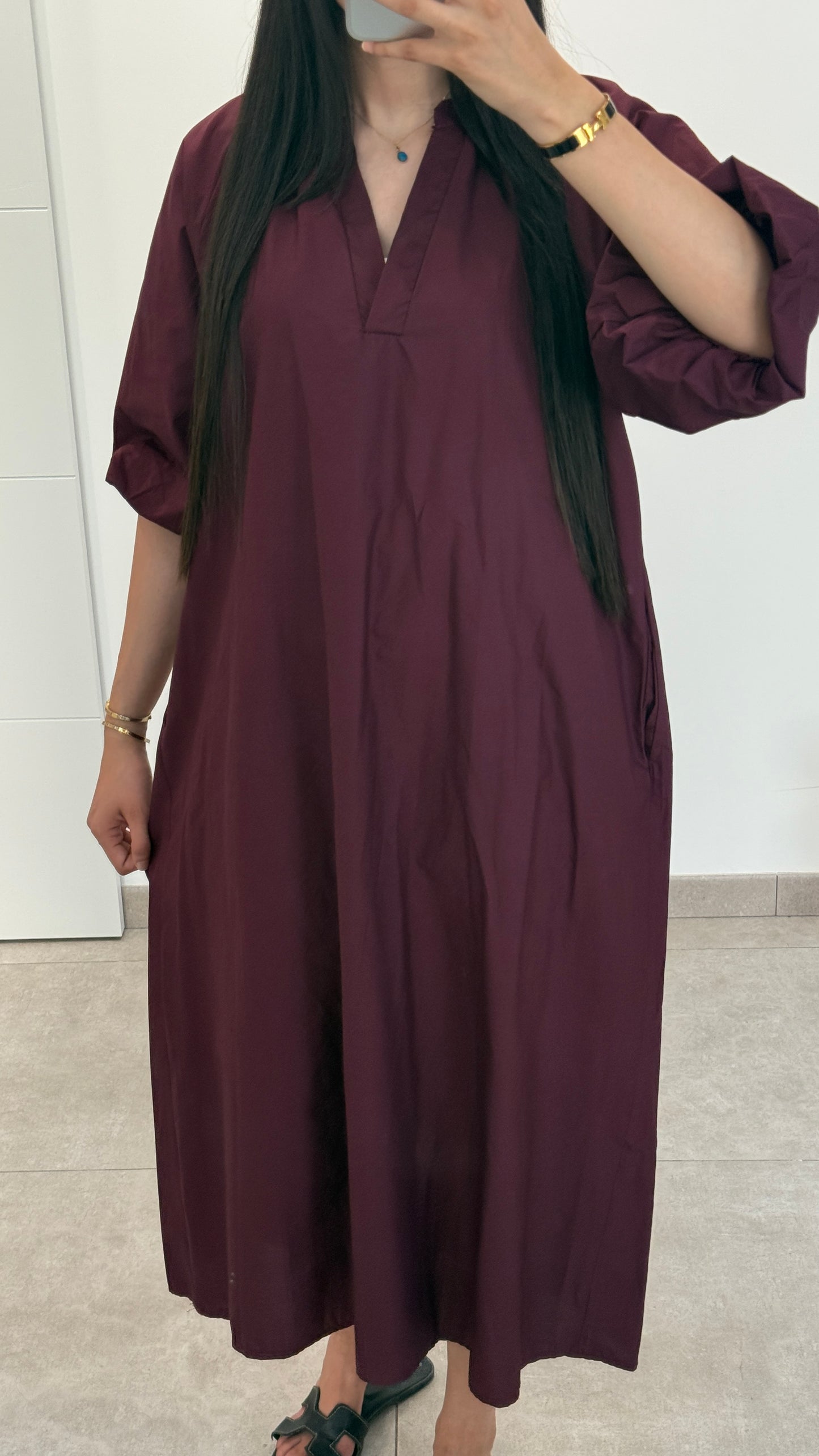 ROBE MANCHES BOUFFANTES UNI - BORDEAUX