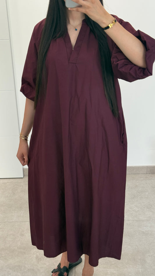 ROBE MANCHES BOUFFANTES UNI - BORDEAUX