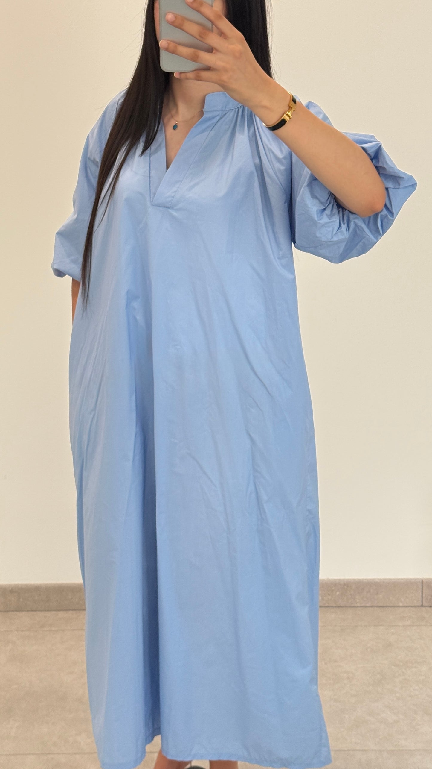 ROBE MANCHES BOUFFANTES UNI - BLEU