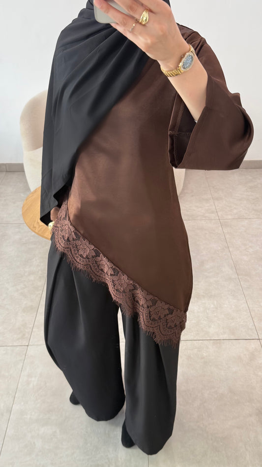 HAUT AVEC DENTELLE - MARRON