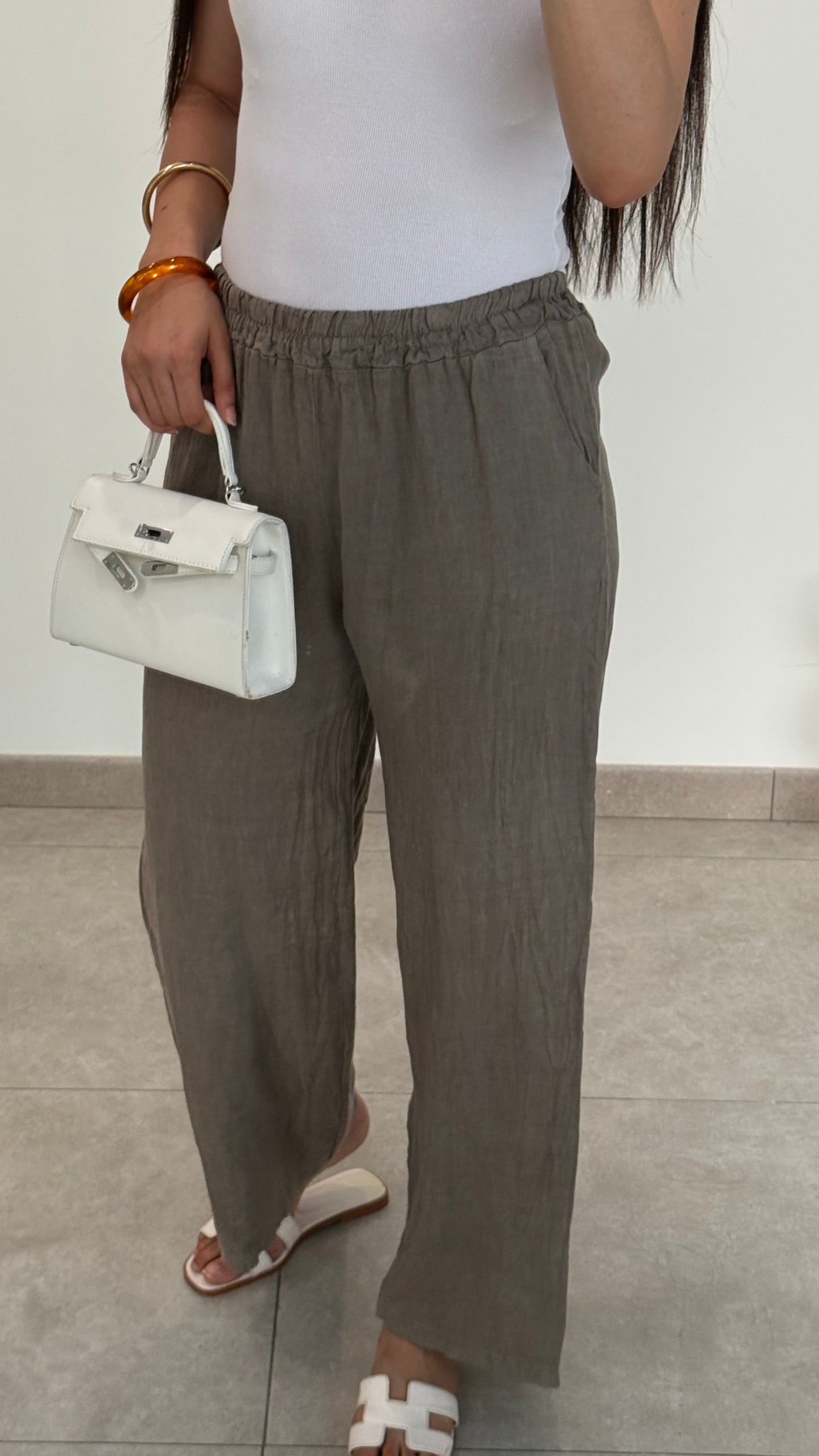 PANTALÓN DE LINO - TOPO