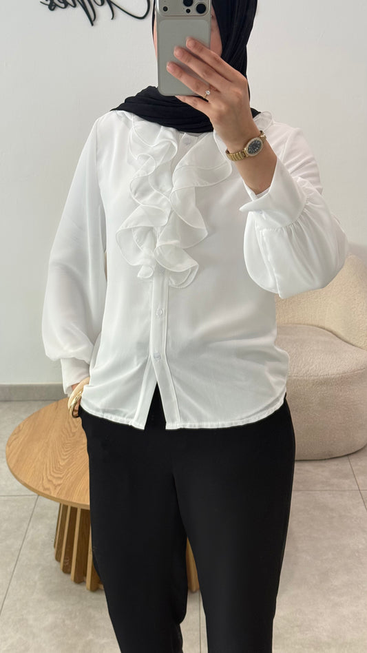 BLOUSE À VOLANTS - BLANC