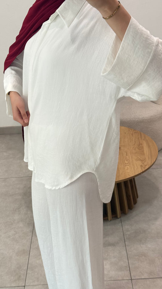 ENSEMBLE CHEMISE EFFET LIN - BLANC