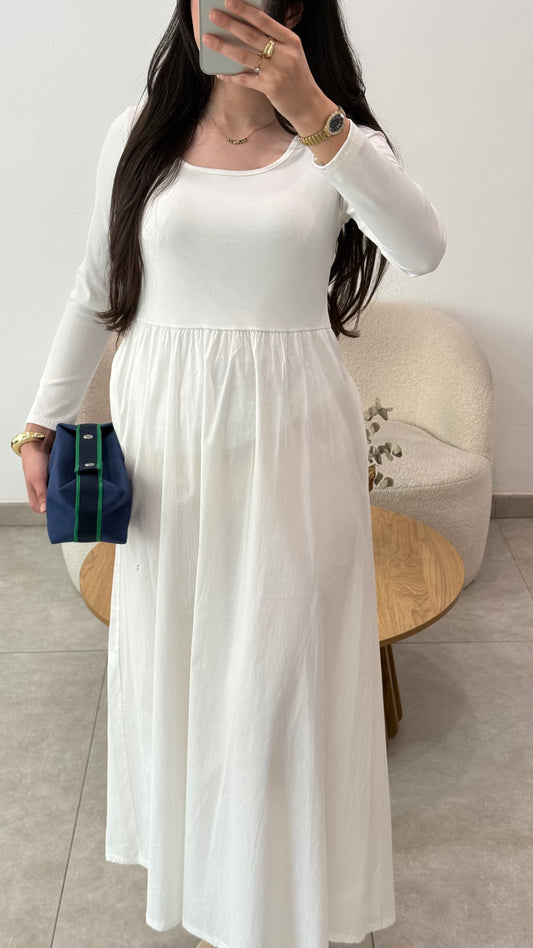 ROBE BI MATIÈRE MANCHES LONGUES - BLANC