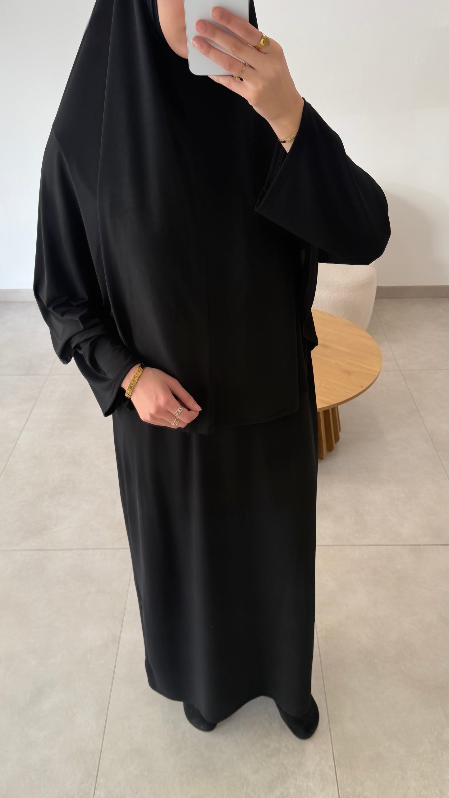 SET ABAYA KHIMAR JERSEY PREMIUM DE LUXE NOIR