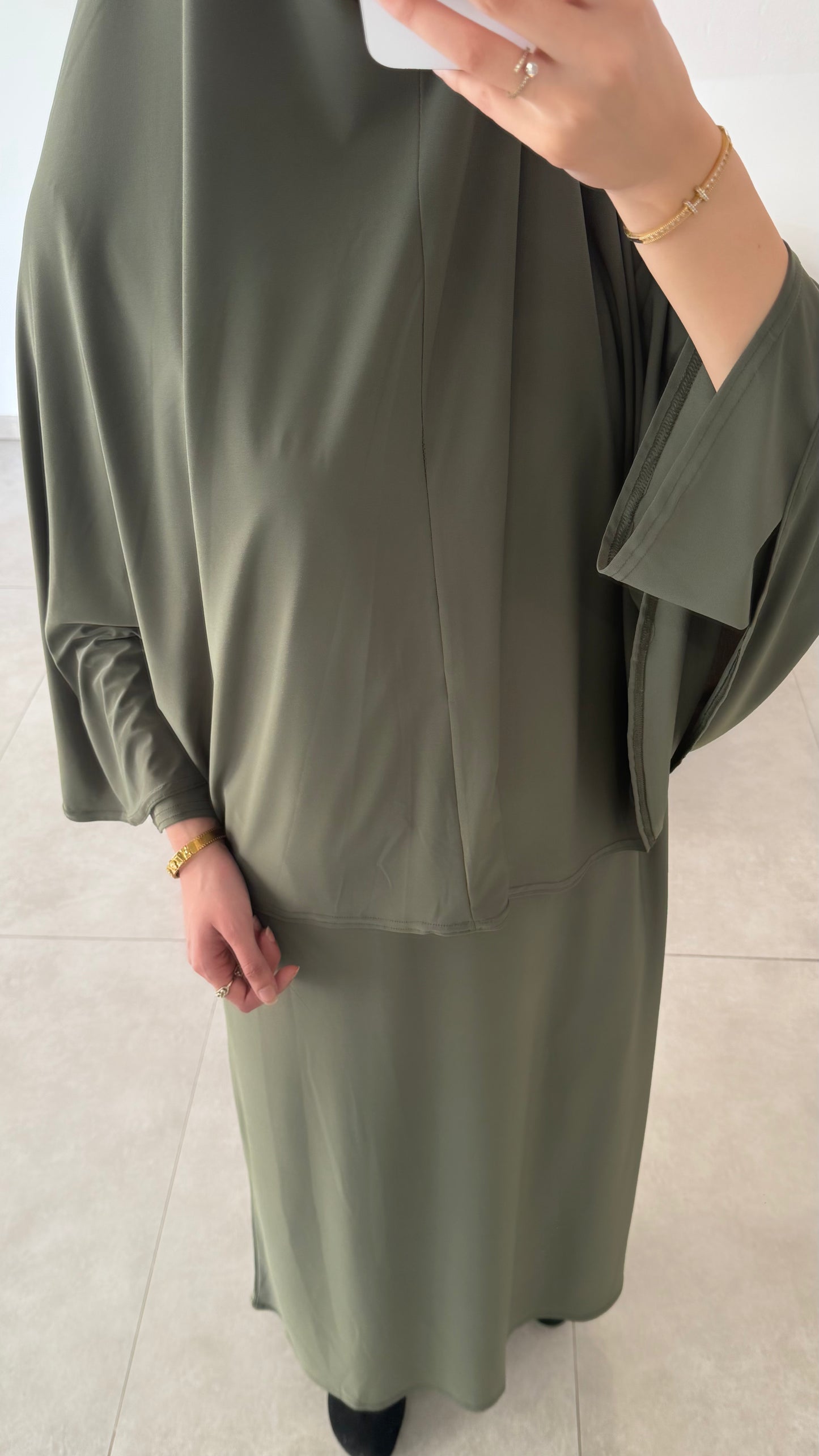 SET ABAYA KHIMAR JERSEY PREMIUM DE LUXE KAKI