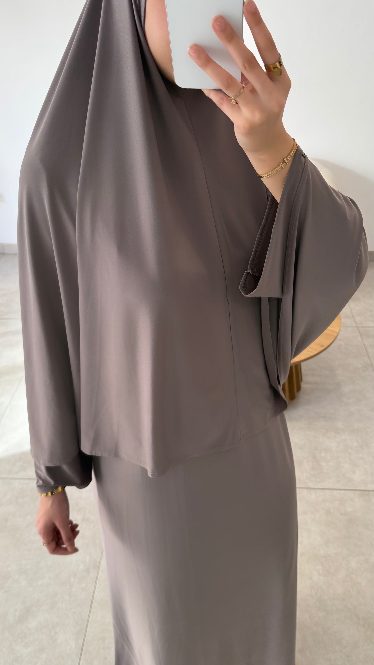 SET ABAYA KHIMAR JERSEY PREMIUM DE LUXE TAUPE