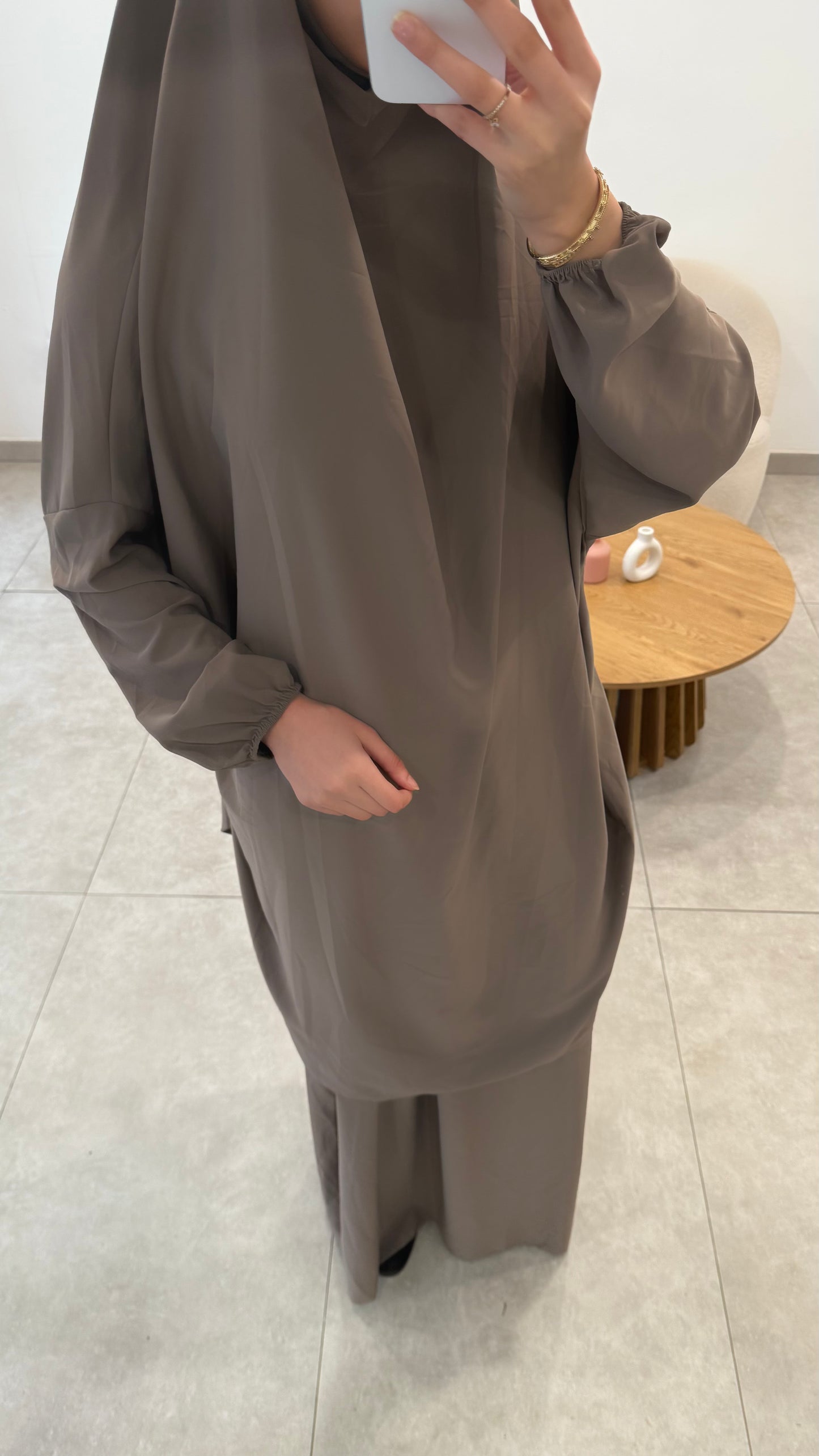 JILBAB JUPE EN SOIE DE MEDINE TAUPE