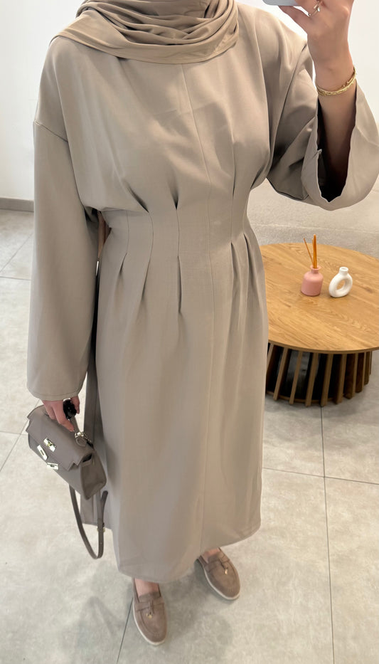 ROBE AMPLE CEINTRÉ TAUPE