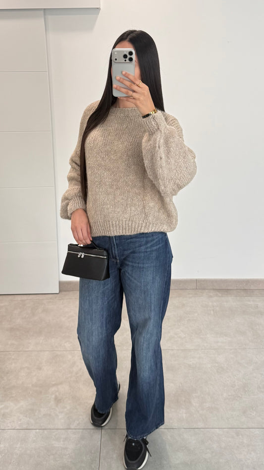 PULL MANCHES BALLON - TAUPE