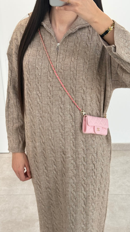 ROBE PULL TRÉSSÉ - TAUPE