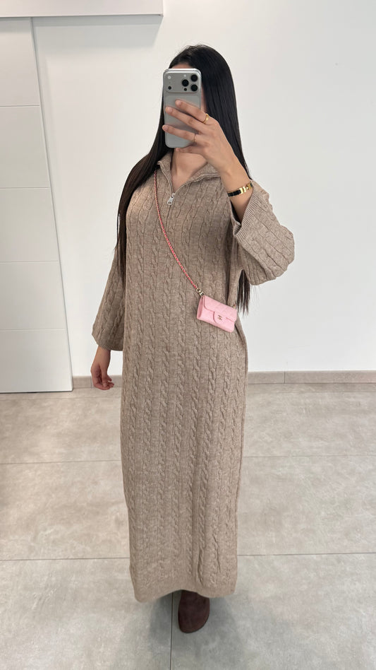 ROBE PULL TRÉSSÉ - TAUPE