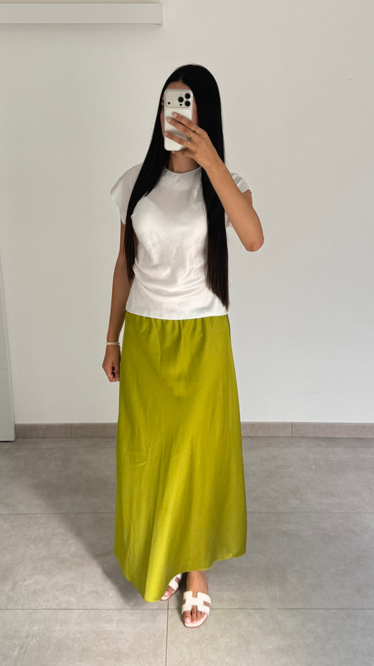 JUPE EN SATIN - VERT PISTACHE