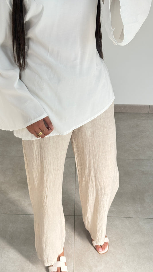 PANTALON EN LIN - BEIGE