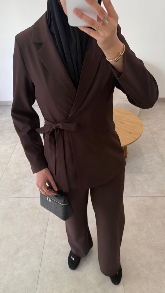 ENSEMBLE DE TAILLEUR CACHE-COEUR À NOUER - MARRON